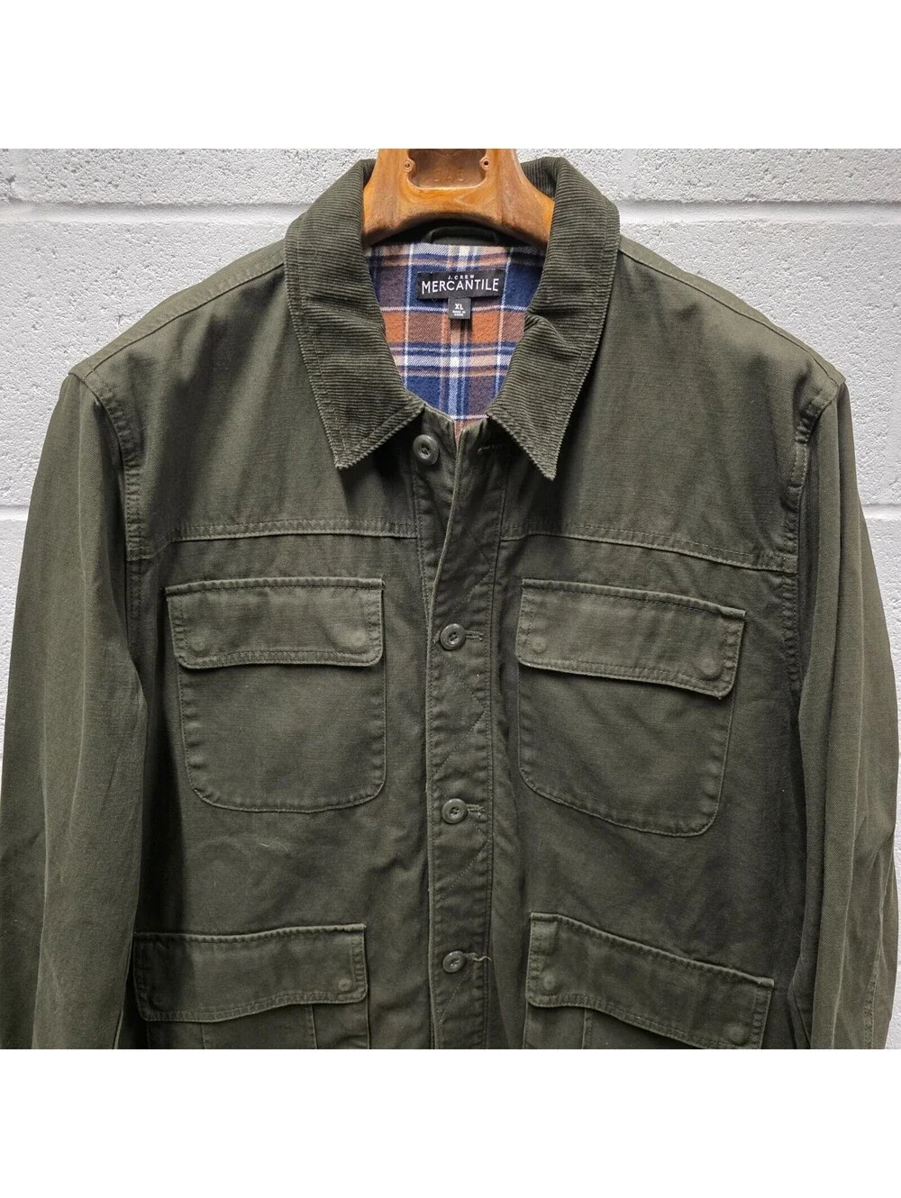 J Crew Mercantile Chore Coat Mens XL Green Flannel Lined Barn Field Jacket 25x32